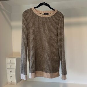 Amazon Ribbed Crew Neck Sweater in Brown and Cream